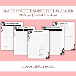 Black & White Substitute Planner Or Binder