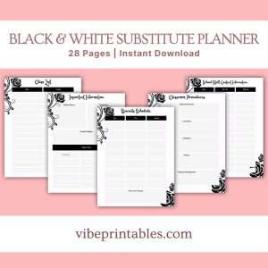 Black & White Substitute Planner Or Binder