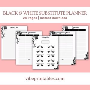 Black & White Substitute Planner Or Binder