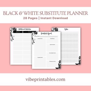 Black & White Substitute Planner Or Binder