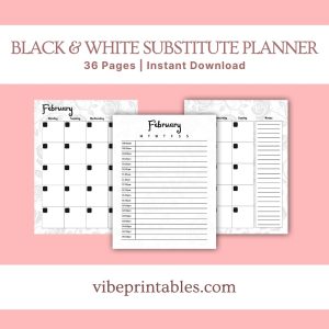 Black & White Substitute Planner Or Binder