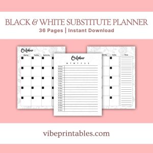 Black & White Substitute Planner Or Binder