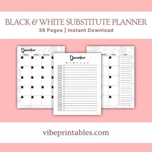 Black & White Substitute Planner Or Binder