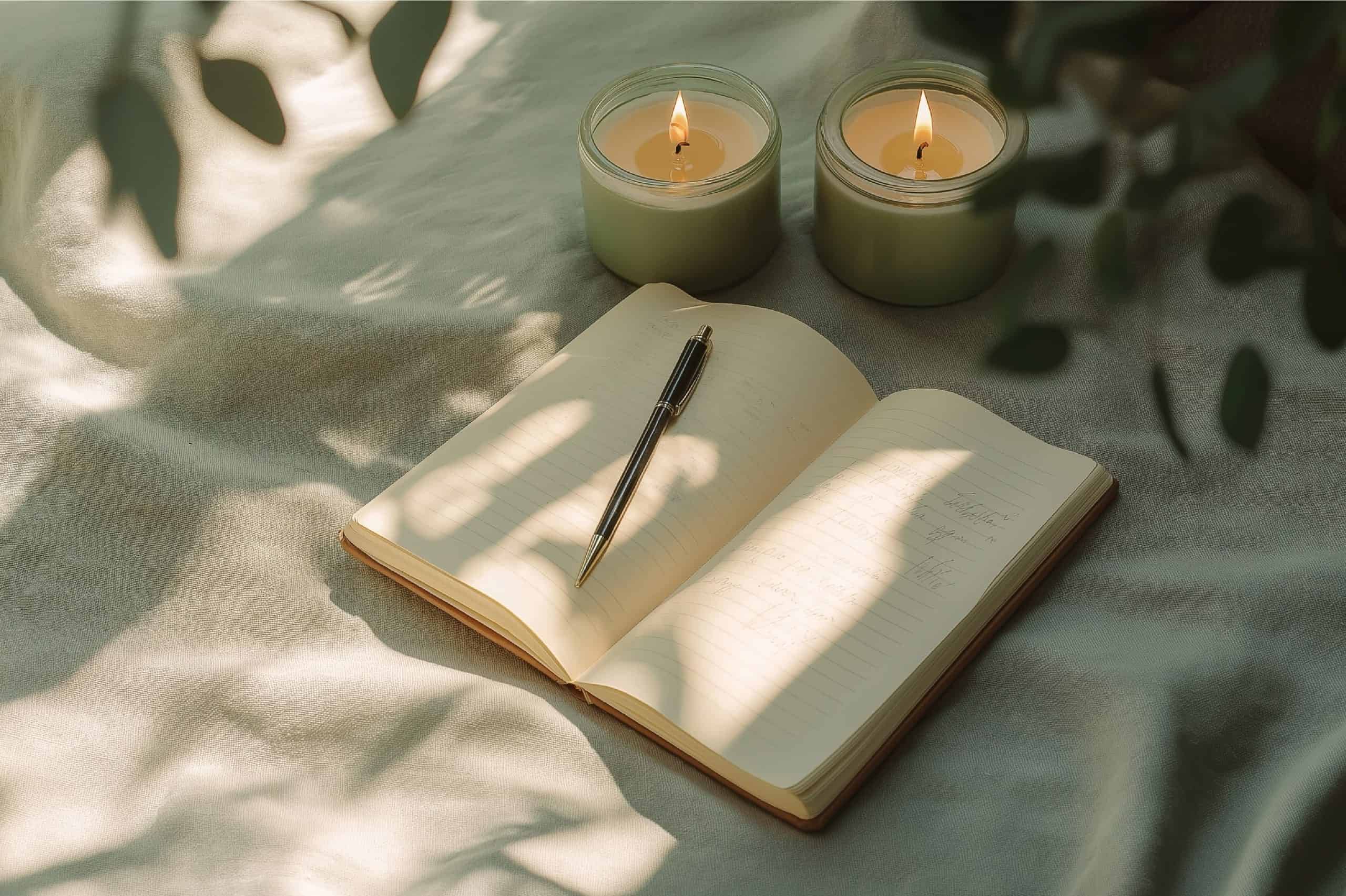Journal With Pen and Candles Image