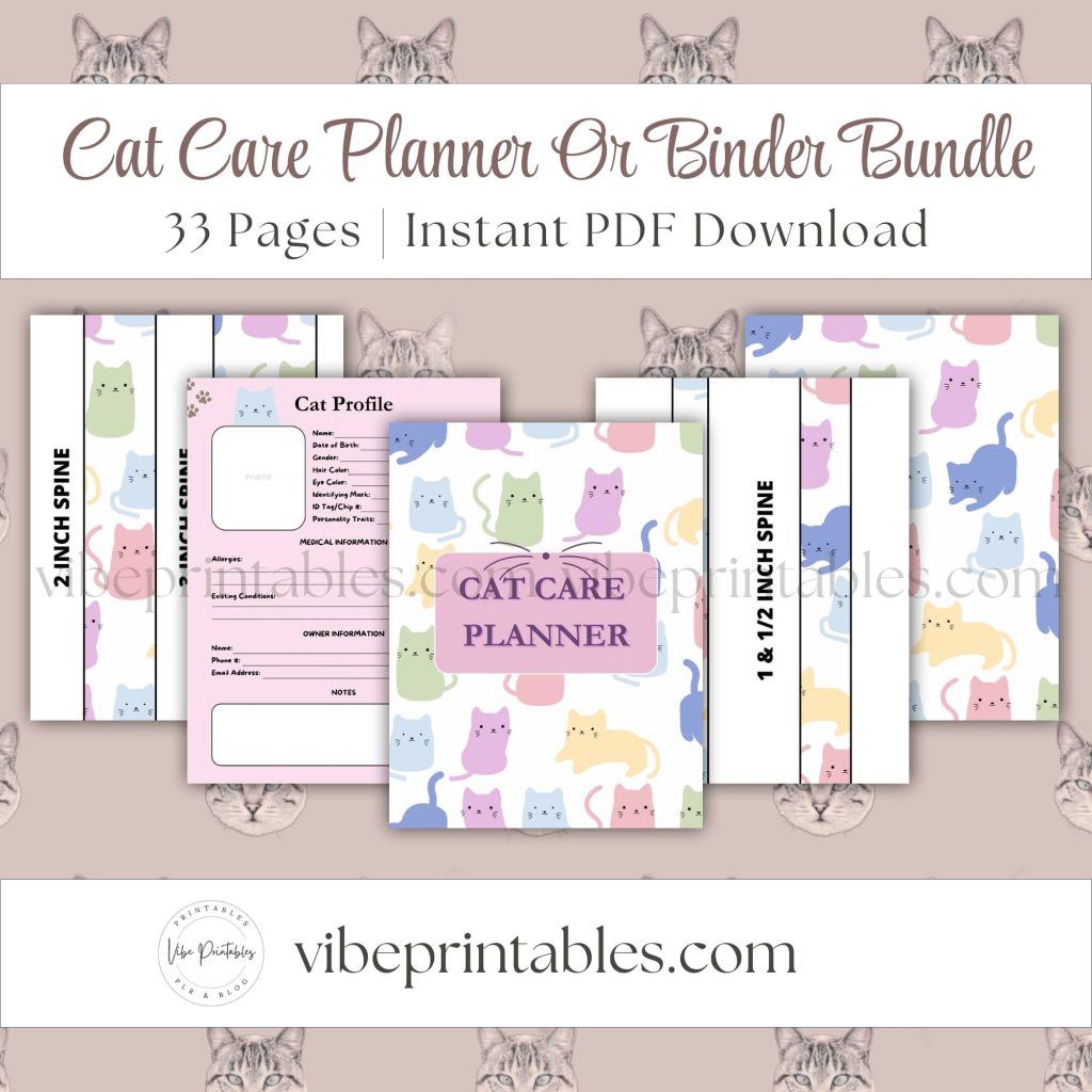 Cat Care Planner Or Binder Bundle In Pastel
