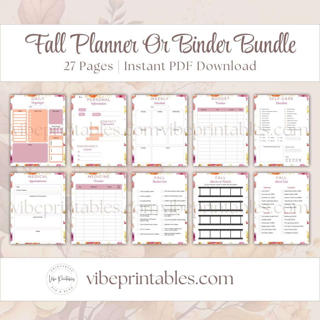 Cheerful Fall Planner Or Binder Bundle