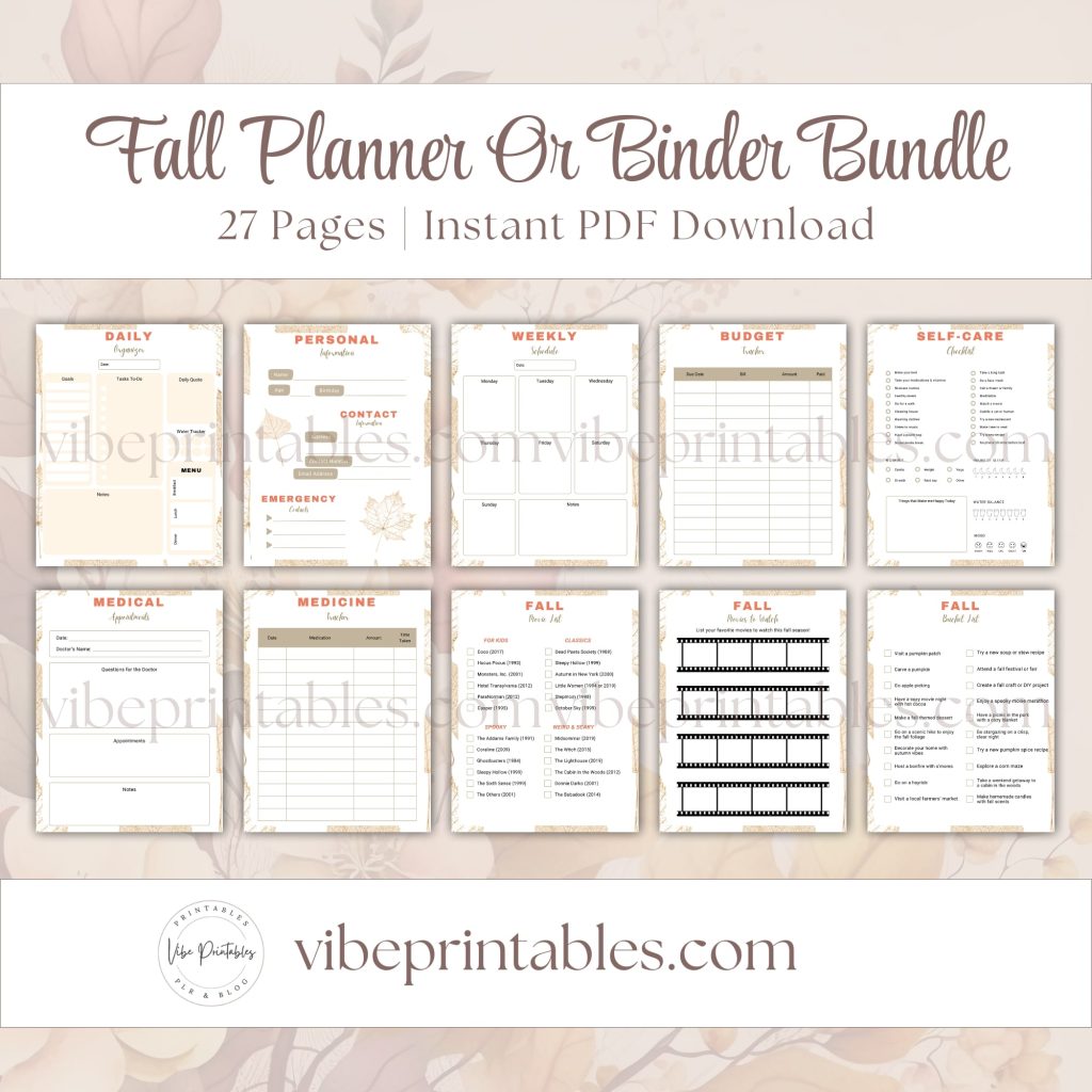 Fall Planner Or Binder Bundle In Leaf Design