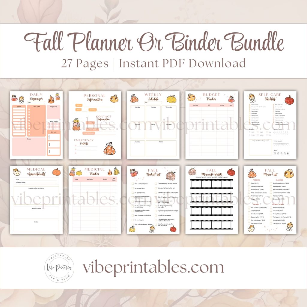 Fall Planner Or Binder Bundle In Pumpkin Design