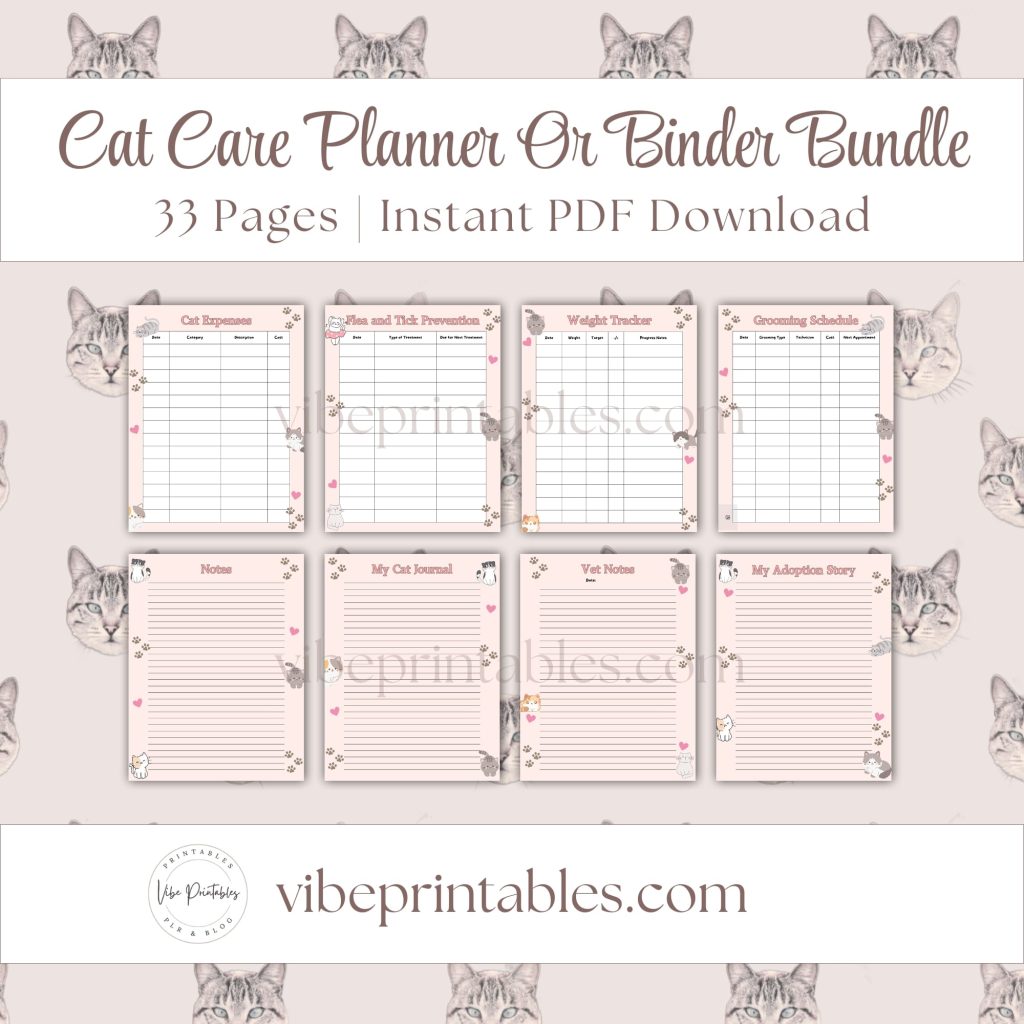 Cat Care Planner Or Binder In Pink