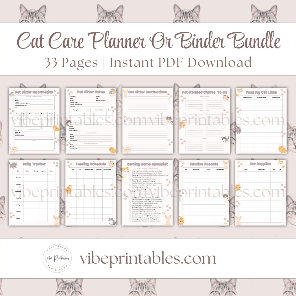 Cat Care Planner Or Binder In Purple