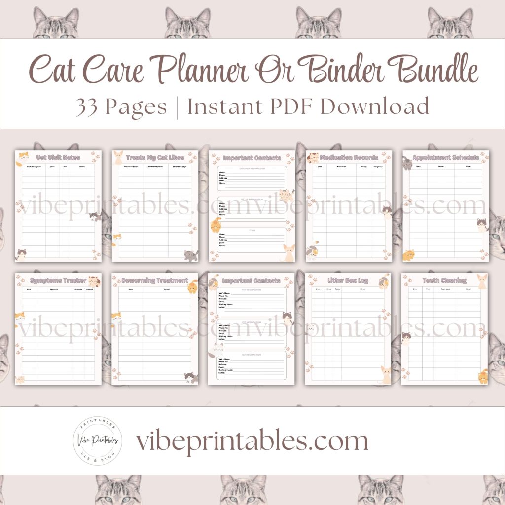 Cat Care Planner Or Binder In Purple