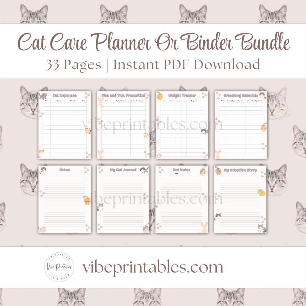 Cat Care Planner Or Binder In Purple
