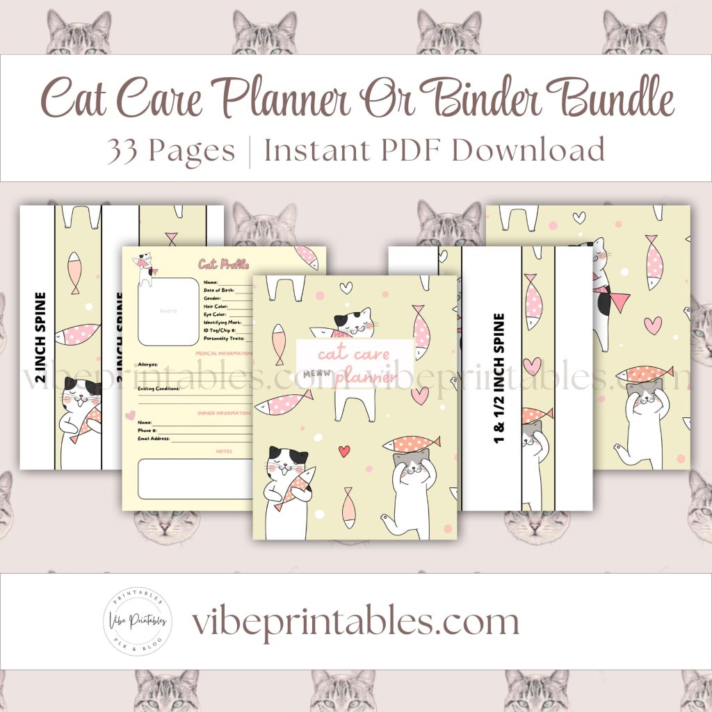 Cat Care Planner Or Binder Bundle In Yellow