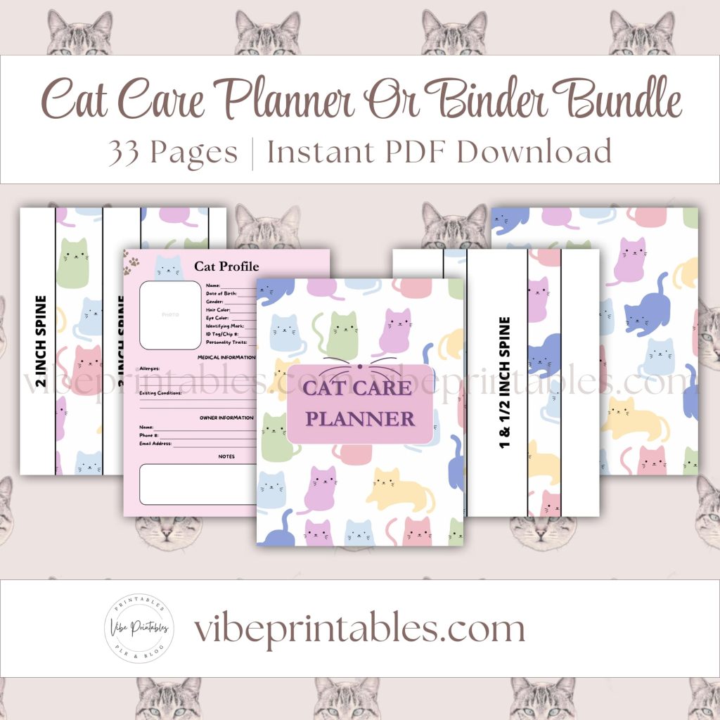 Cat Care Planner Or Binder In Pastel