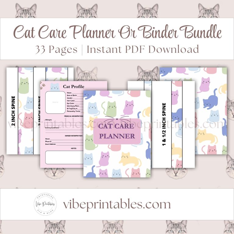 Cat Care Planner Or Binder In Pastel