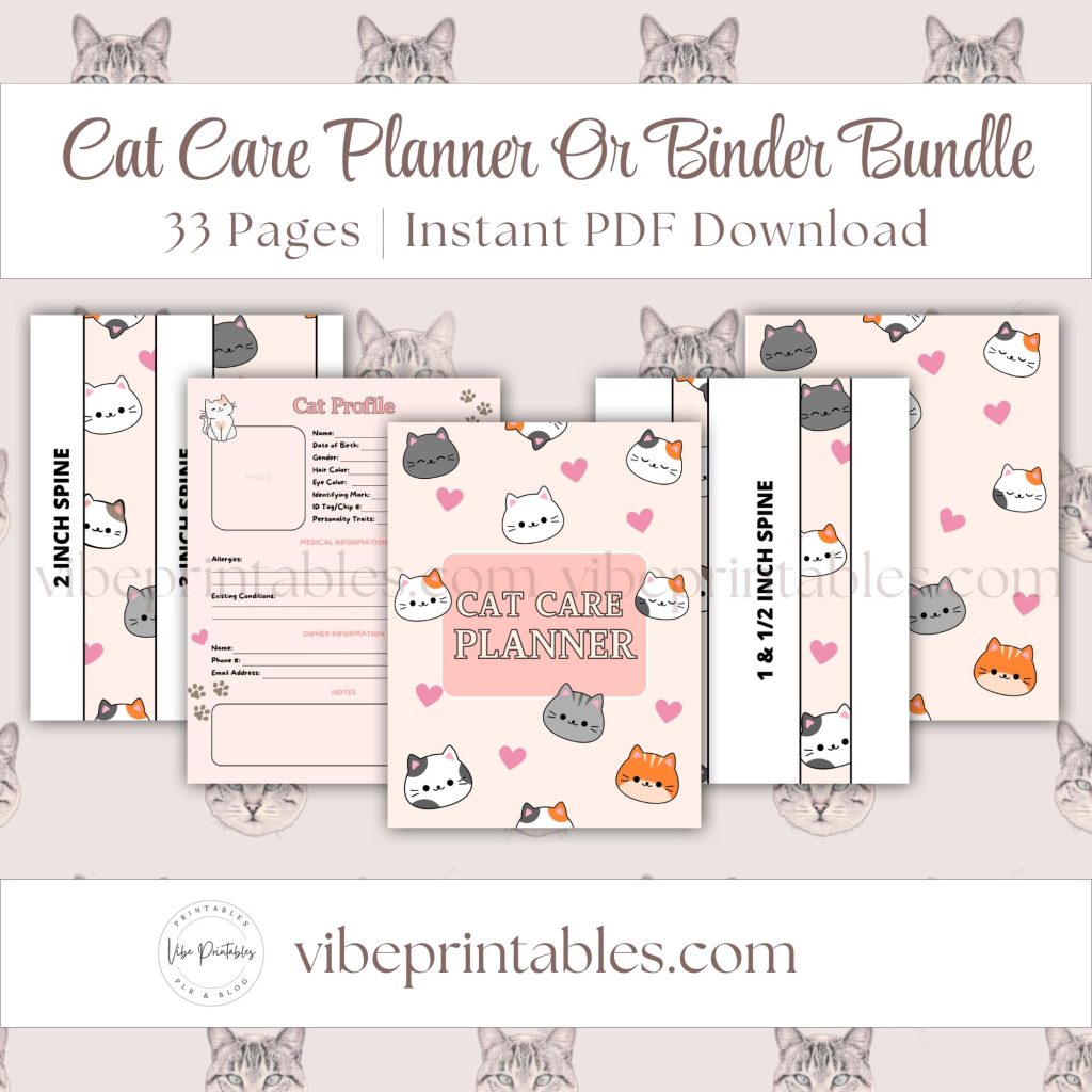 Cat Care Planner Or Binder In Pink