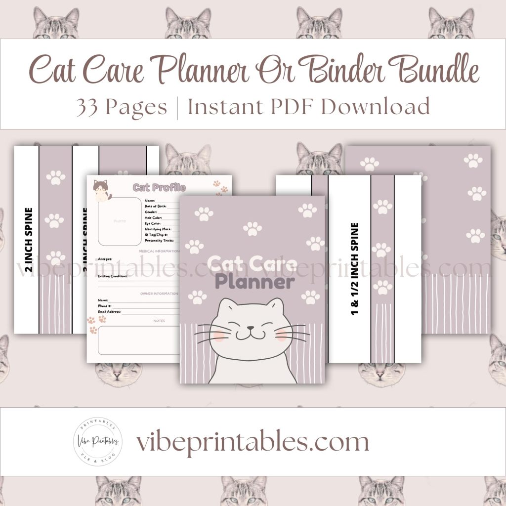 Cat Care Planner Or Binder In Purple