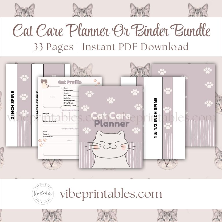 Cat Care Planner Or Binder In Purple