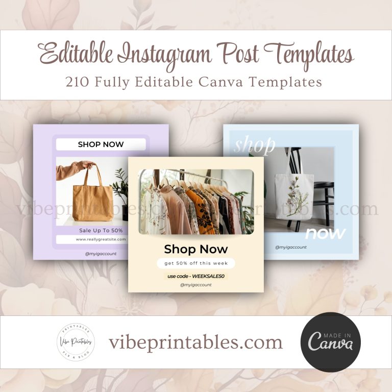 210 Editable Instagram Post Templates Bundle