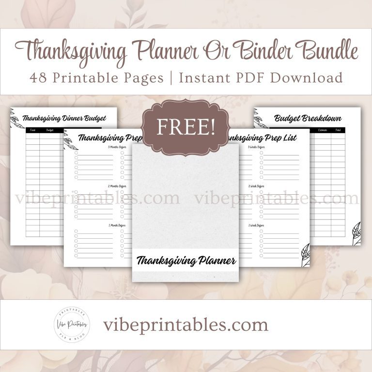 Printable Thanksgiving Planner Or Binder Bundle In Black & White