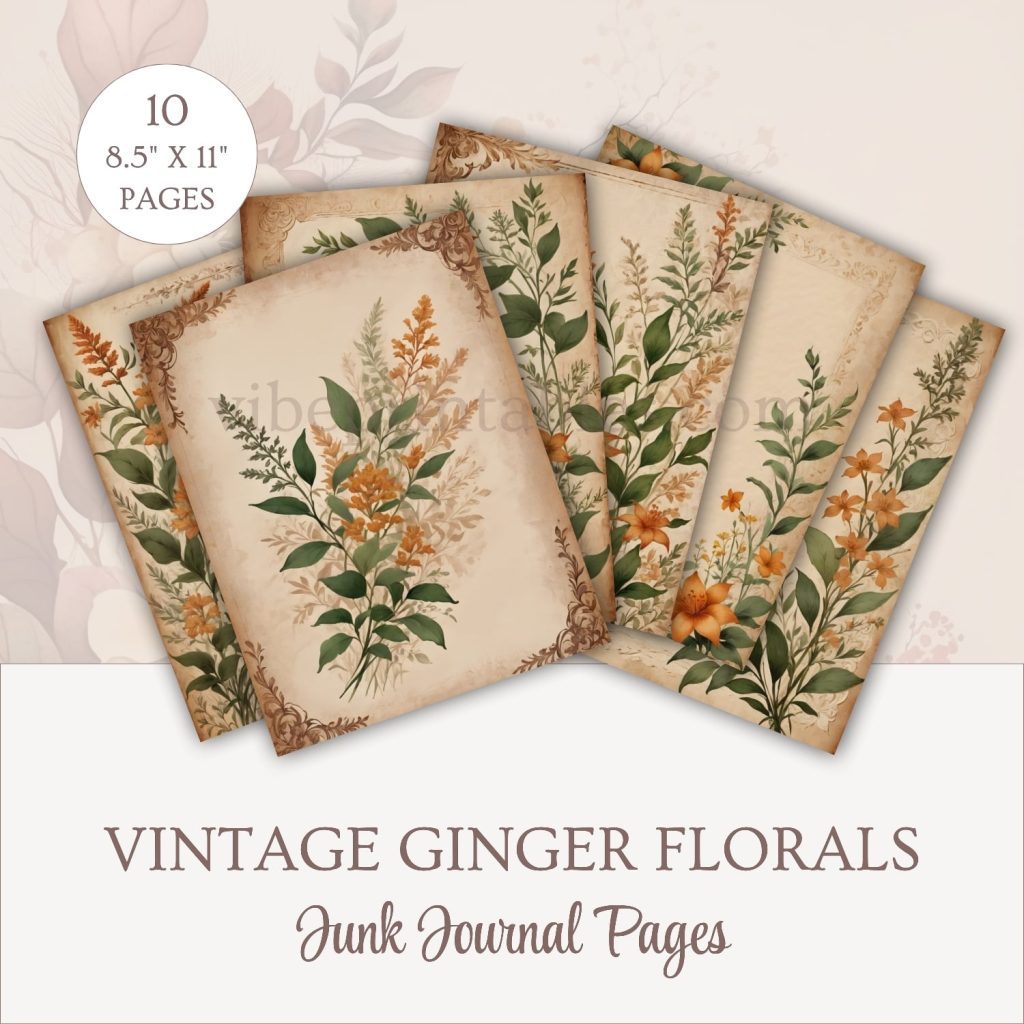 Vintage Ginger Florals Junk Journal Pages