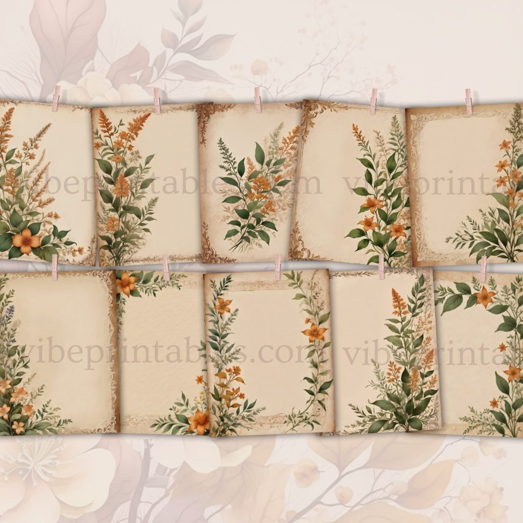 Vintage Ginger Florals Junk Journal Pages