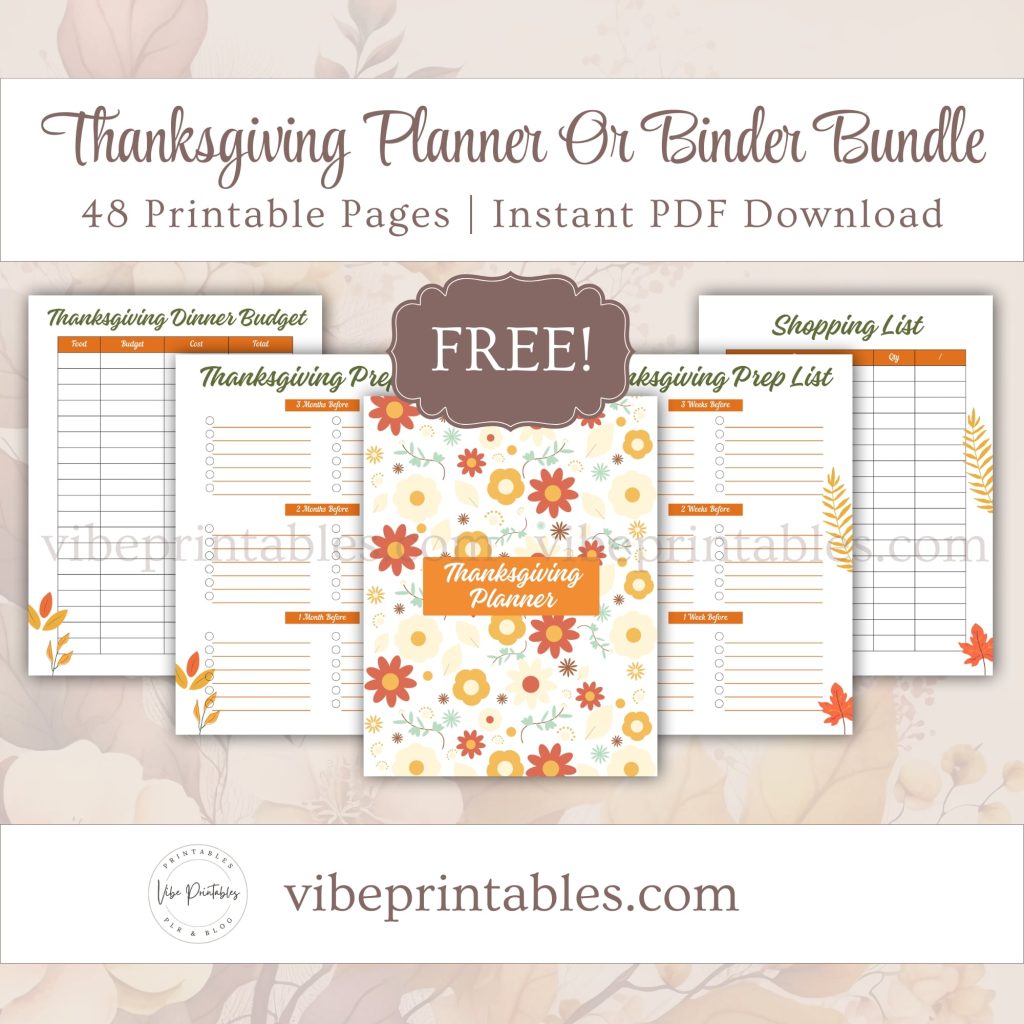 Printable Thanksgiving Planner Or Binder In Floral Design