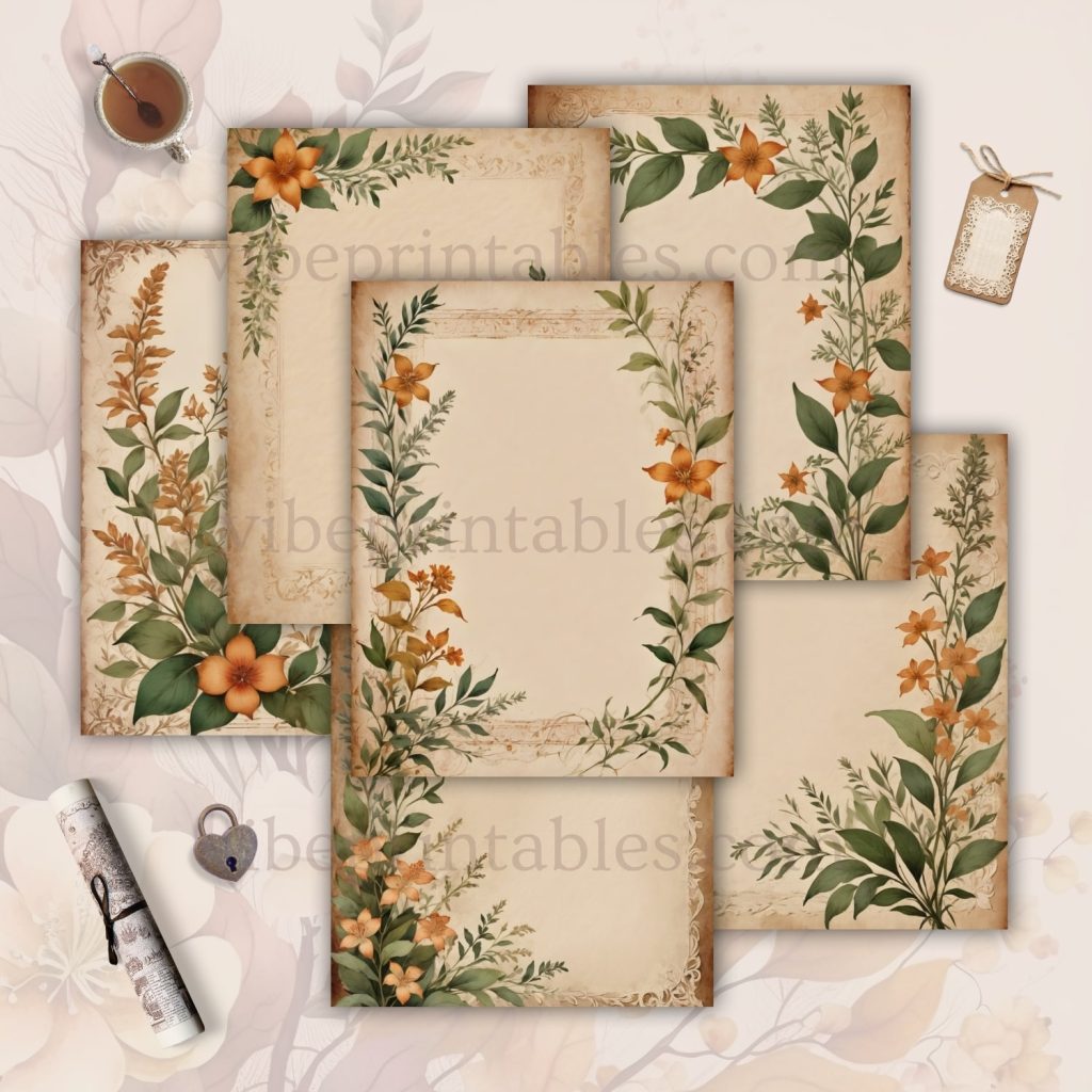Vintage Ginger Florals Junk Journal Pages