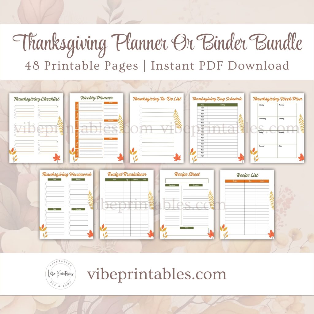 Printable Thanksgiving Planner Or Binder In Floral Design