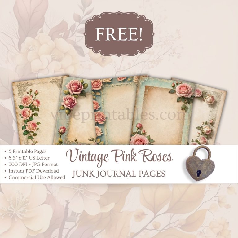 FREE Vintage Pink Roses Junk Journal Pages