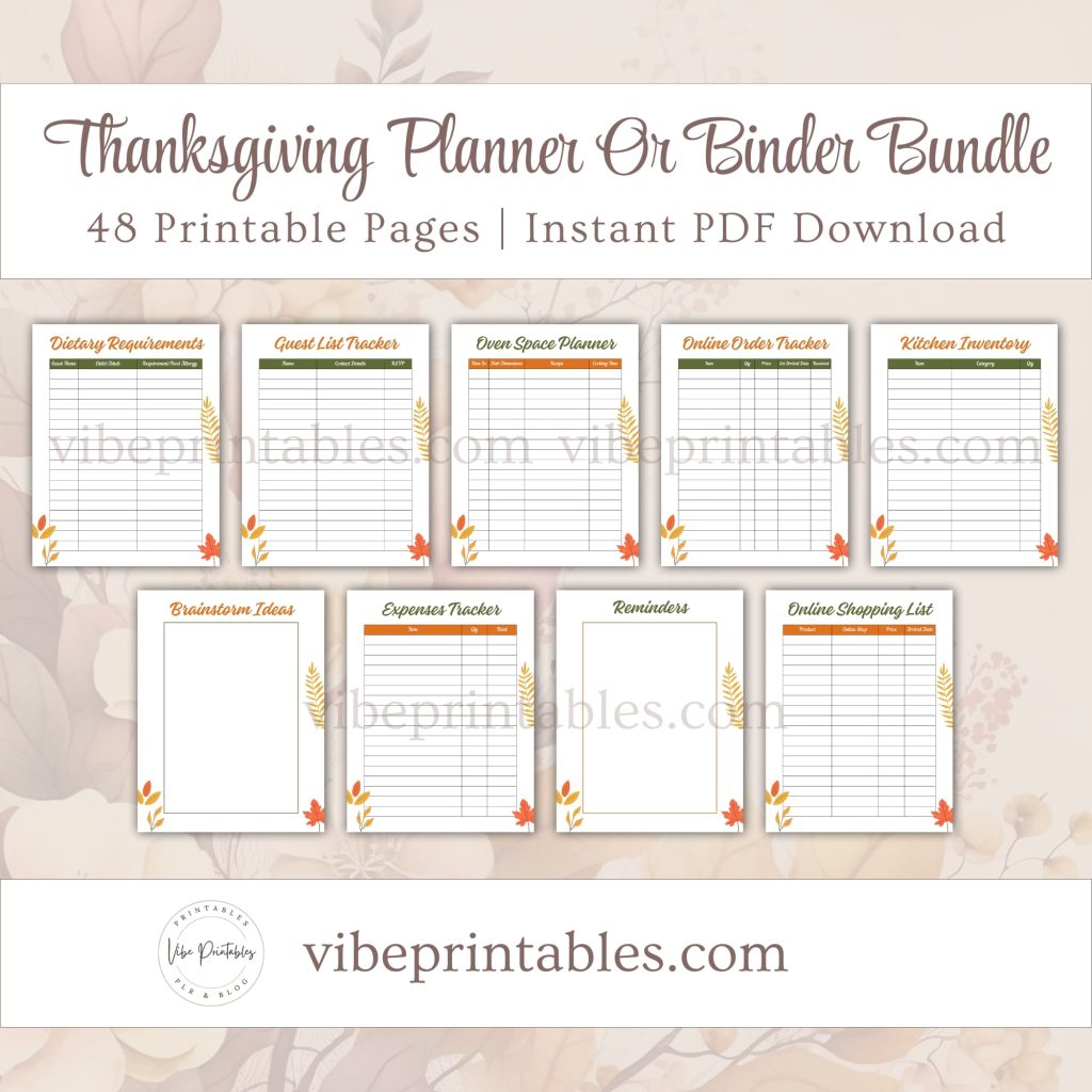Printable Thanksgiving Planner Or Binder In Floral Design