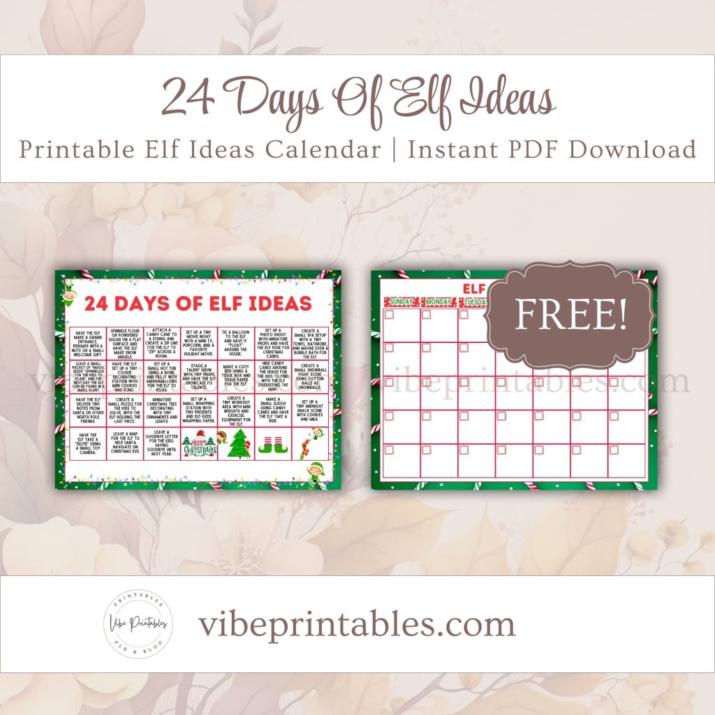 FREE 24 Days Of Elf Ideas Calendar