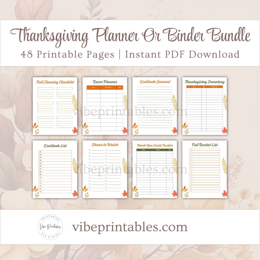 Printable Thanksgiving Planner Or Binder In Floral Design