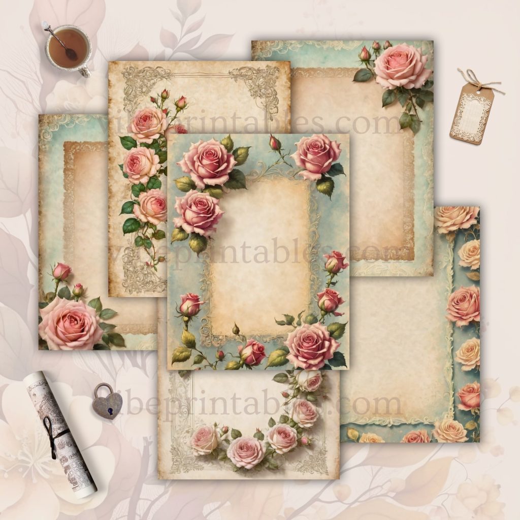 FREE Vintage Pink Roses Junk Journal Pages