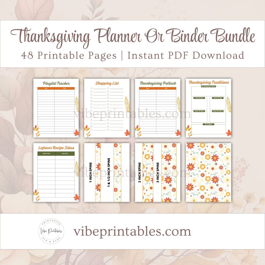 Printable Thanksgiving Planner Or Binder In Floral Design