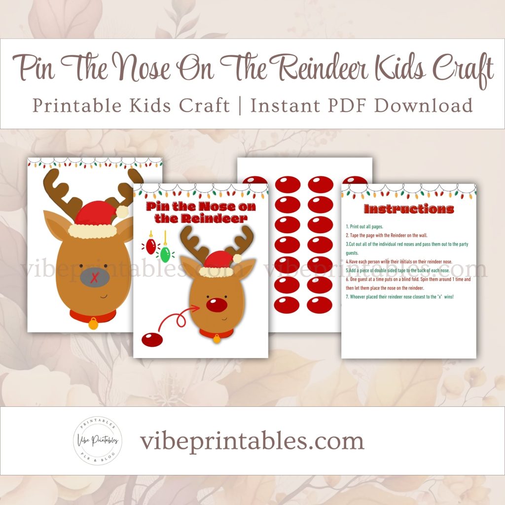 Printable Pin The Nose On The Reindeer Kids Craft