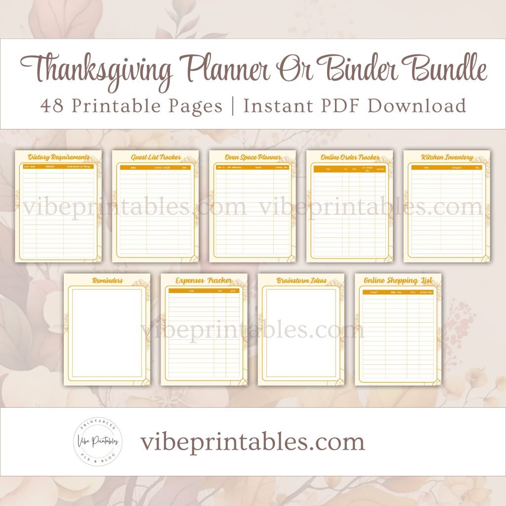 Printable Thanksgiving Planner Or Binder In Orange