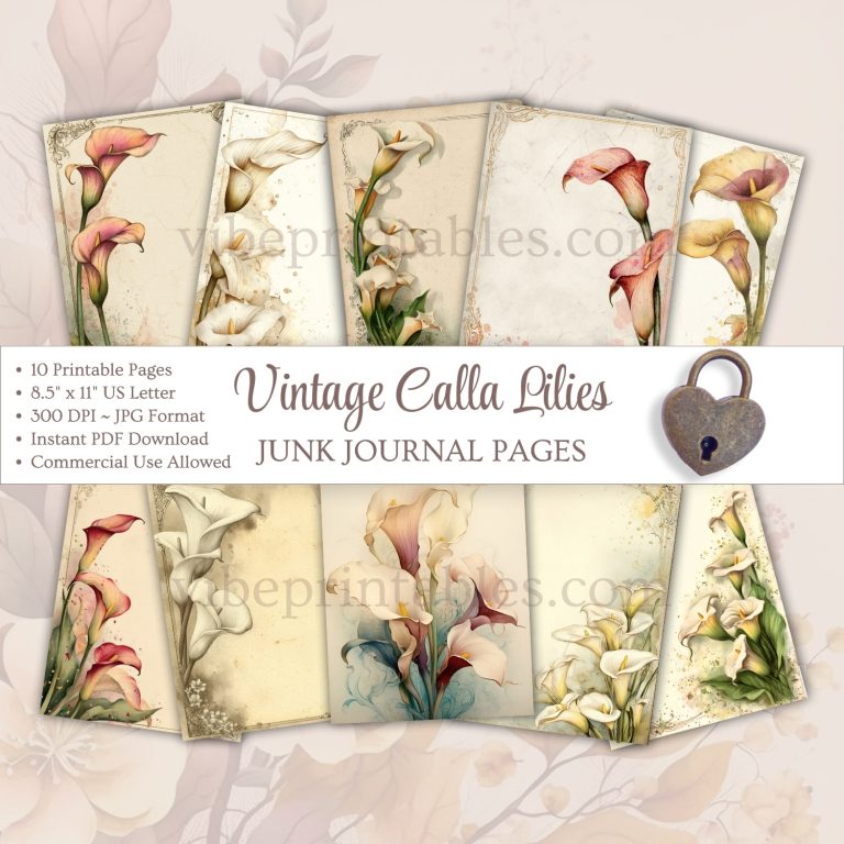 Printable Vintage Calla Lilies Junk Journal Pages