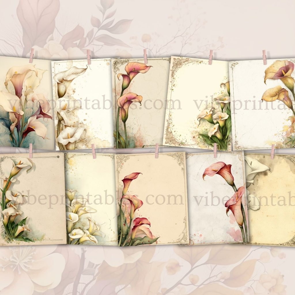 Printable Vintage Calla Lilies Junk Journal Pages