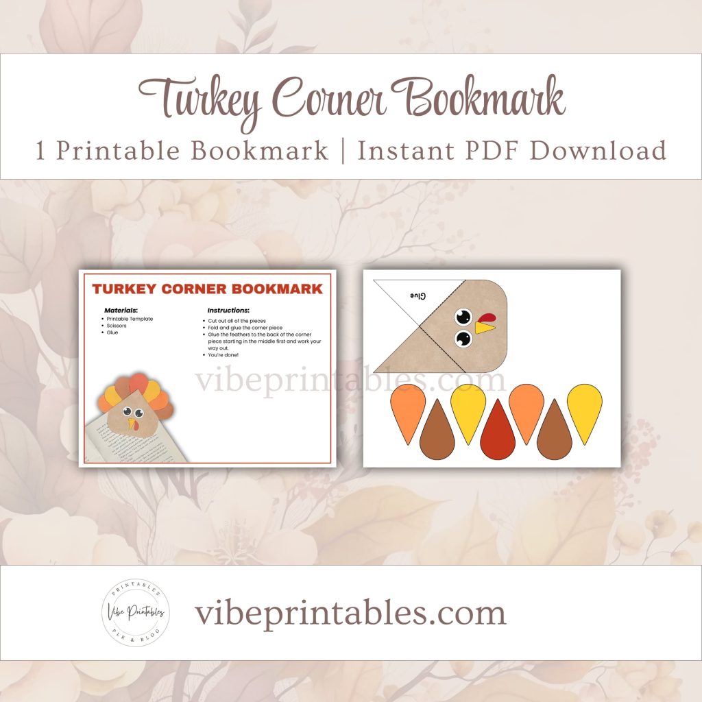 Printable Turkey Corner Bookmark
