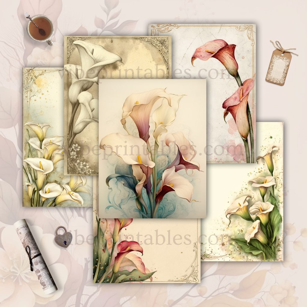 Printable Vintage Calla Lilies Junk Journal Pages