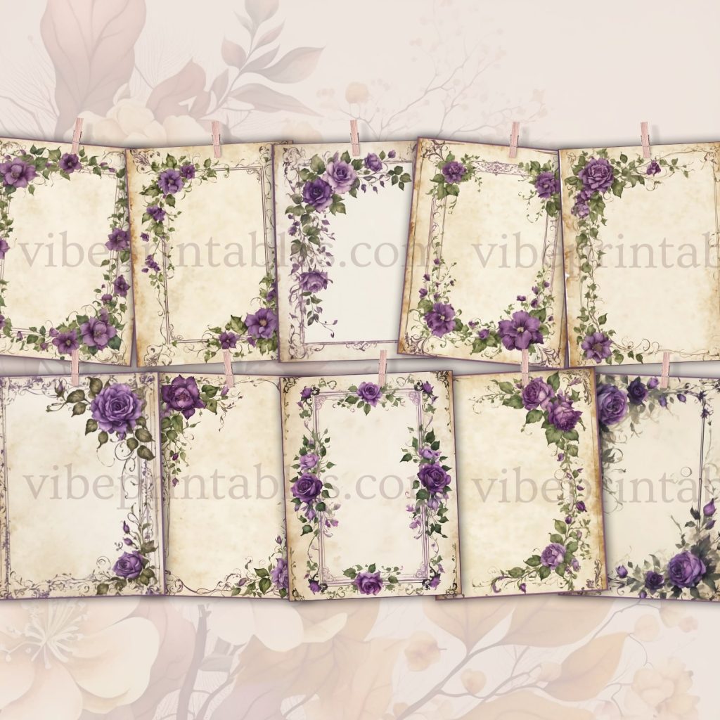 FREE Printable Vintage Purple Florals Junk Journal Pages