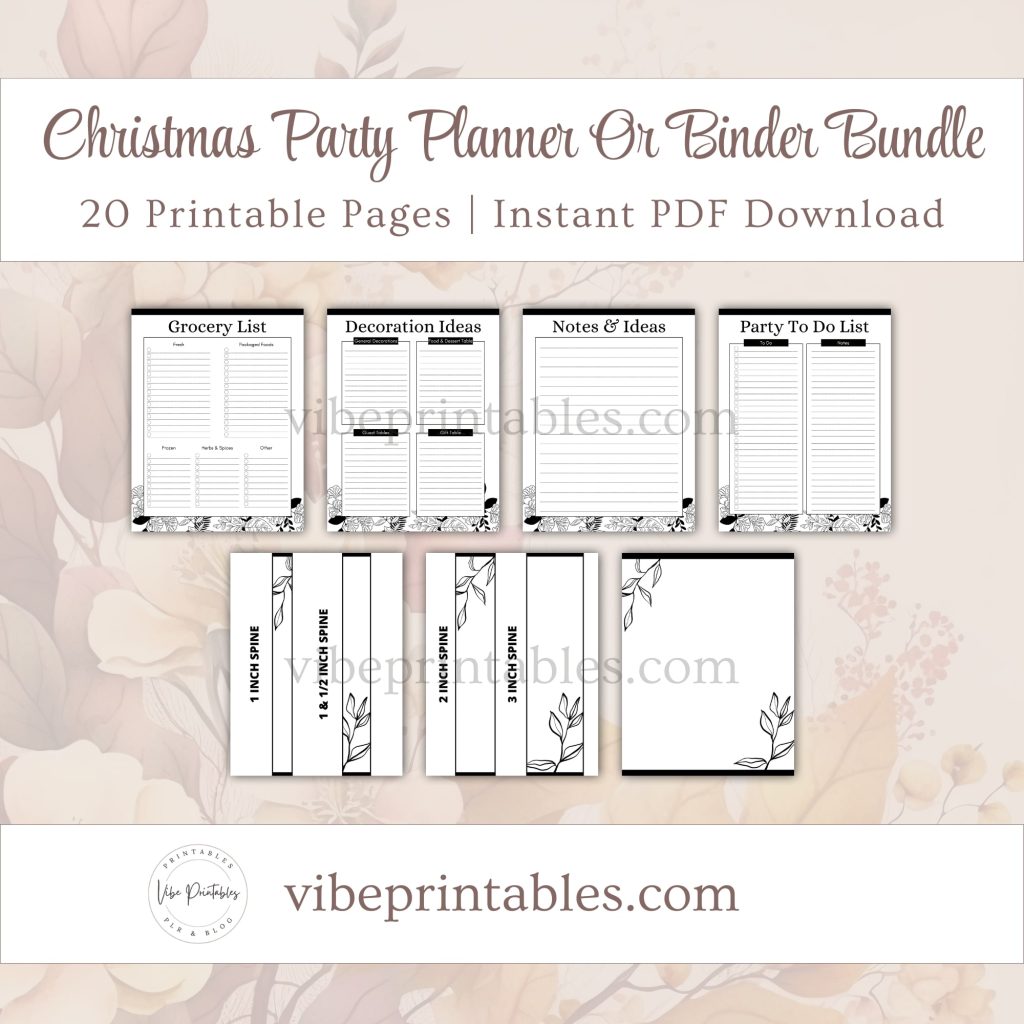 FREE Printable Christmas Party Planner Or Binder Bundle In Black & White