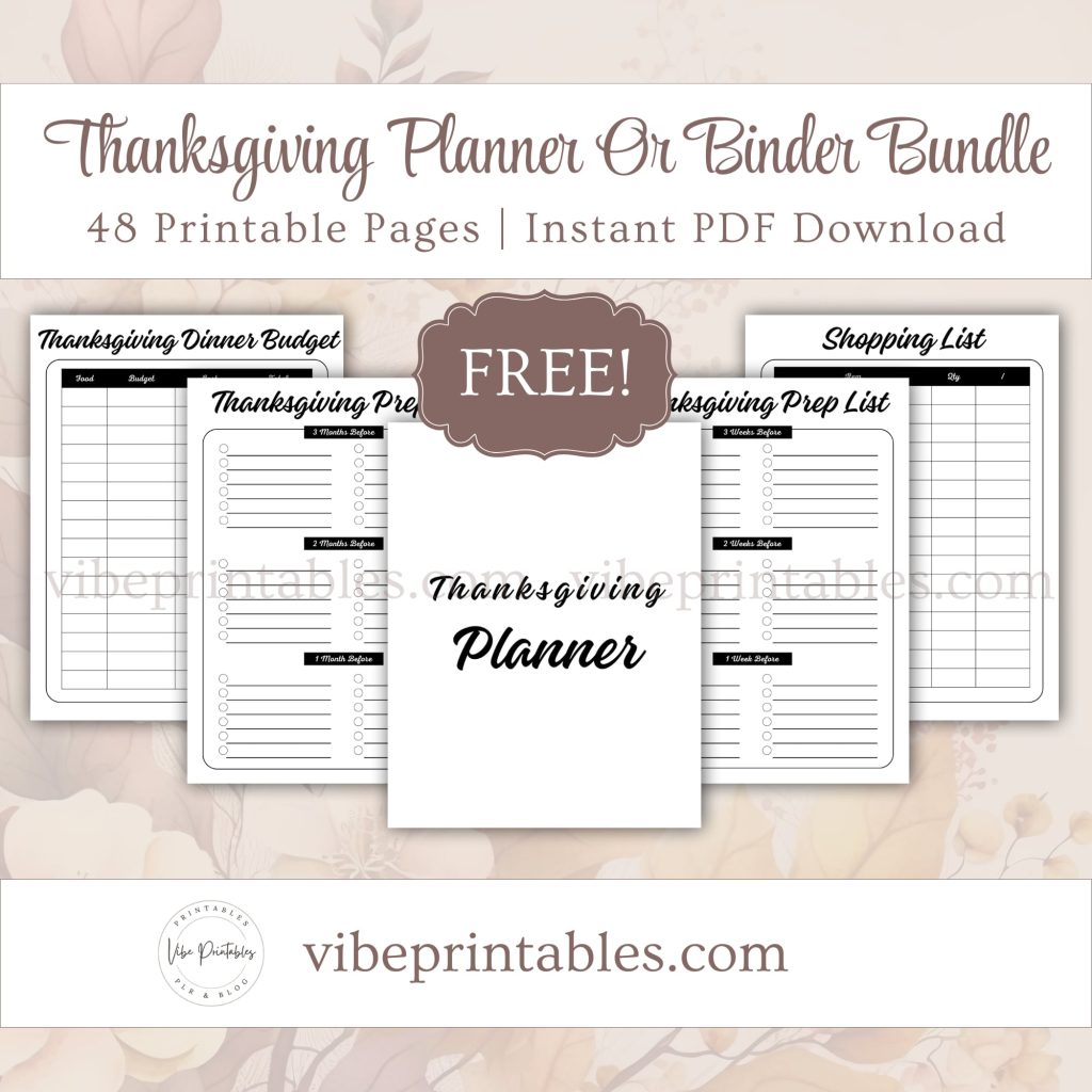Printable Thanksgiving Planner Or Binder Bundle In Minimalist Design