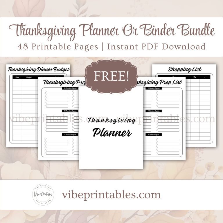 Printable Thanksgiving Planner Or Binder Bundle In Minimalist Design