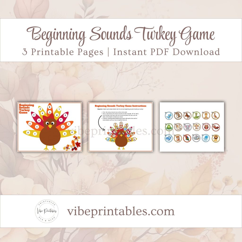 Printable Beginning Sounds Turkey Game