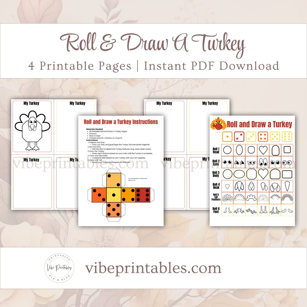 Printable Roll & Draw A Turkey
