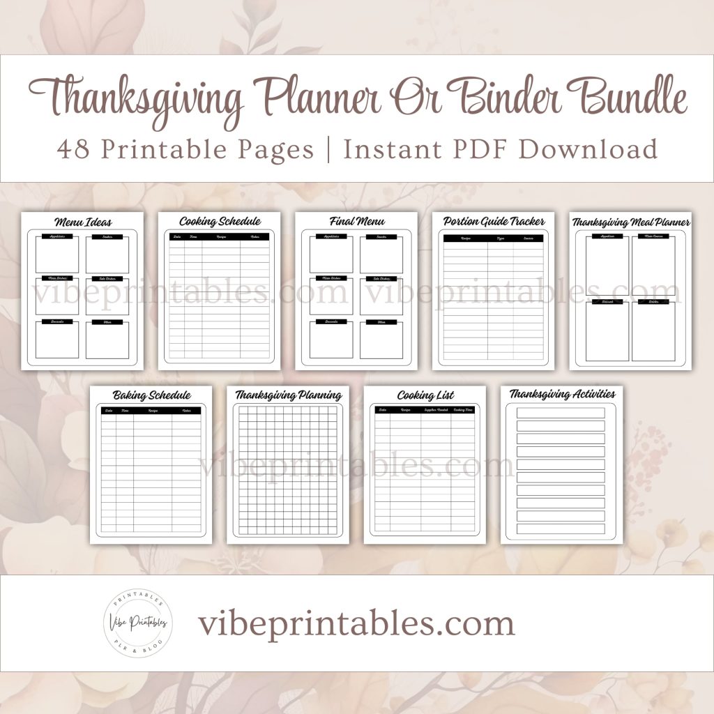 Printable Thanksgiving Planner Or Binder Bundle In Minimalist Design