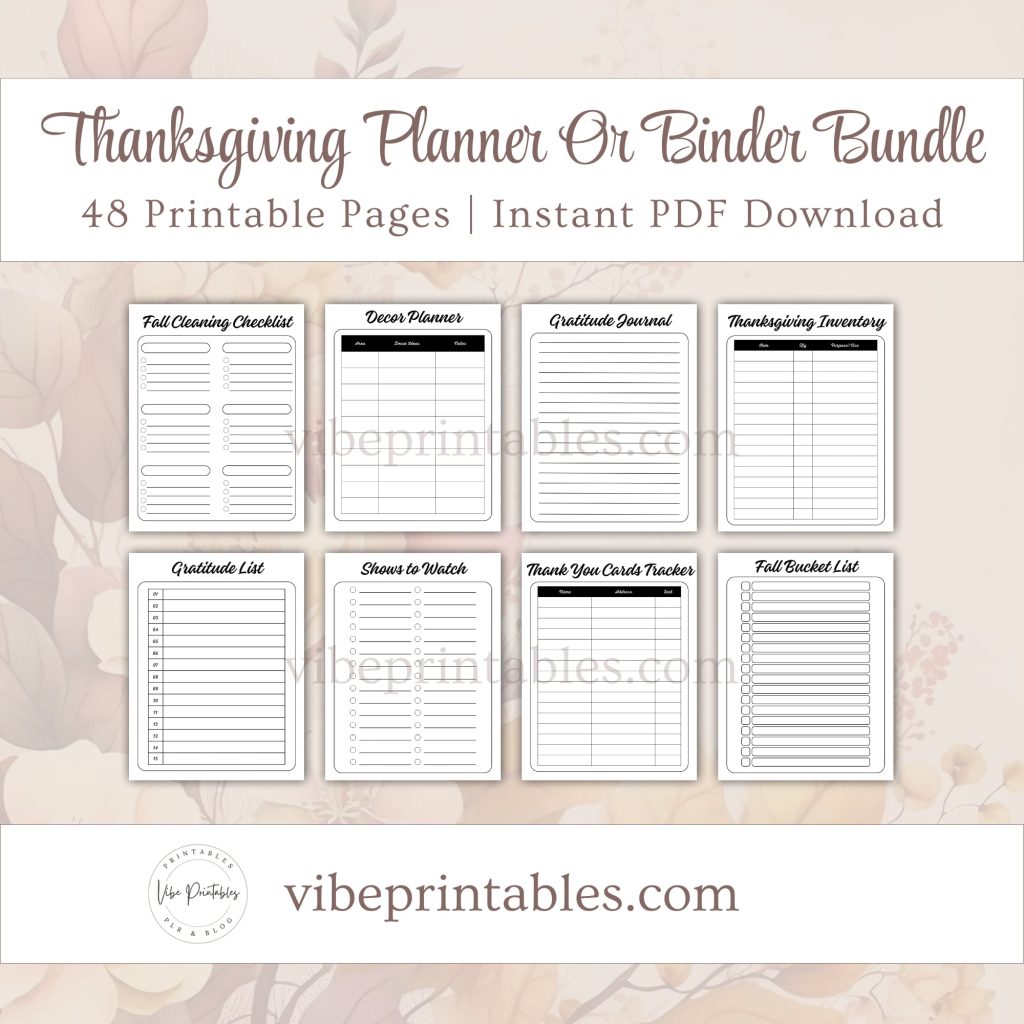 Printable Thanksgiving Planner Or Binder Bundle In Minimalist Design