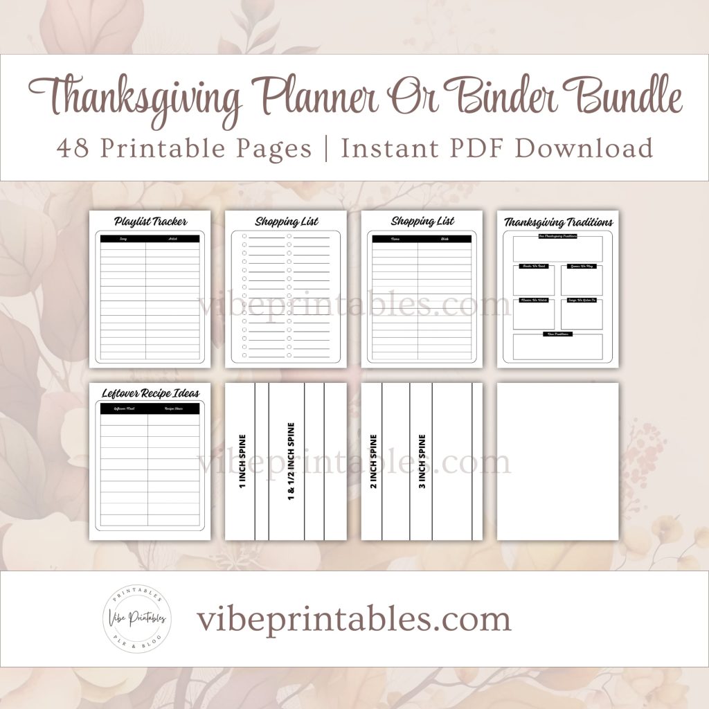 Printable Thanksgiving Planner Or Binder Bundle In Minimalist Design